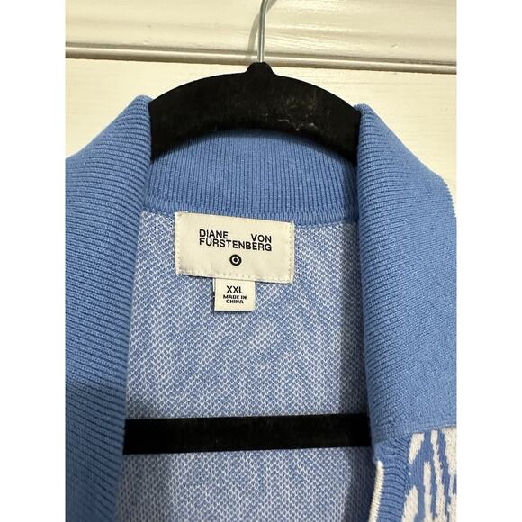 Diane von Furstenberg Women's BLUE FLORAL Collared Midi Wrap KNIT Dress Plus XXL - Picture 4 of 9